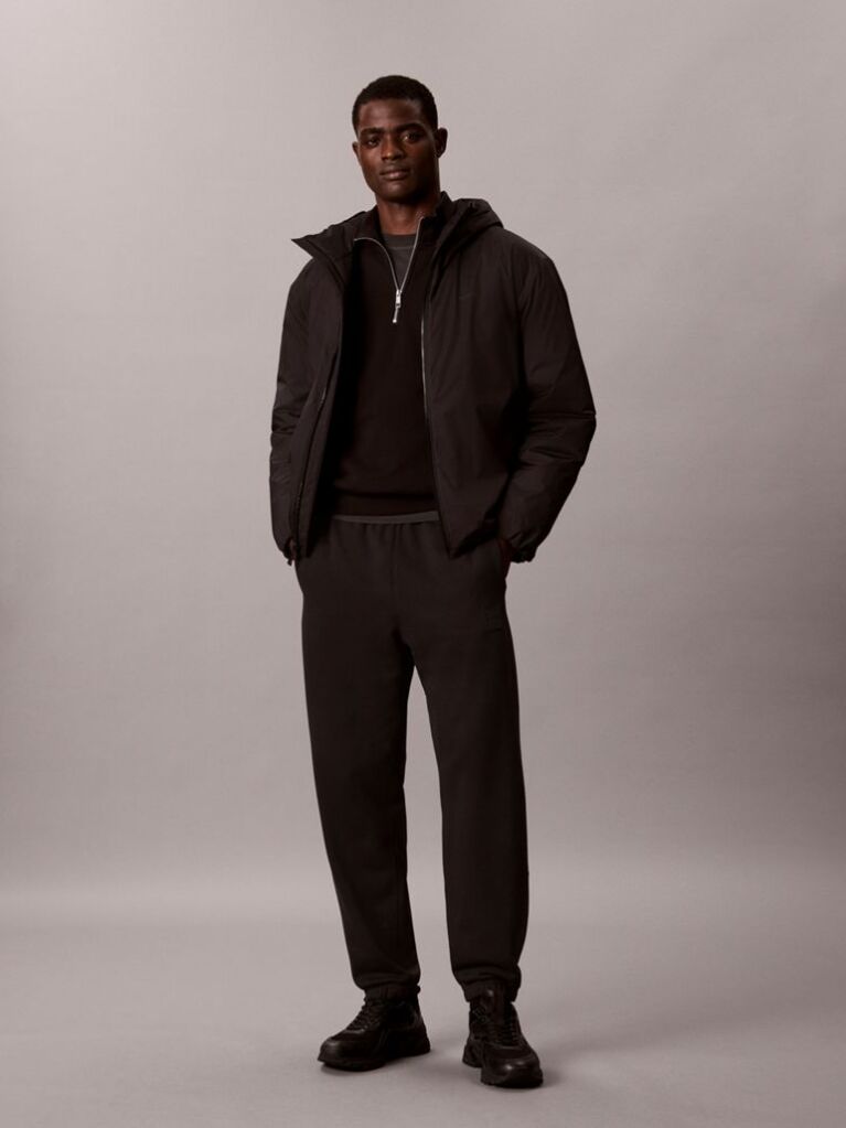 Black Rubberised Logo Cuffed Leg Terry Joggers  Men