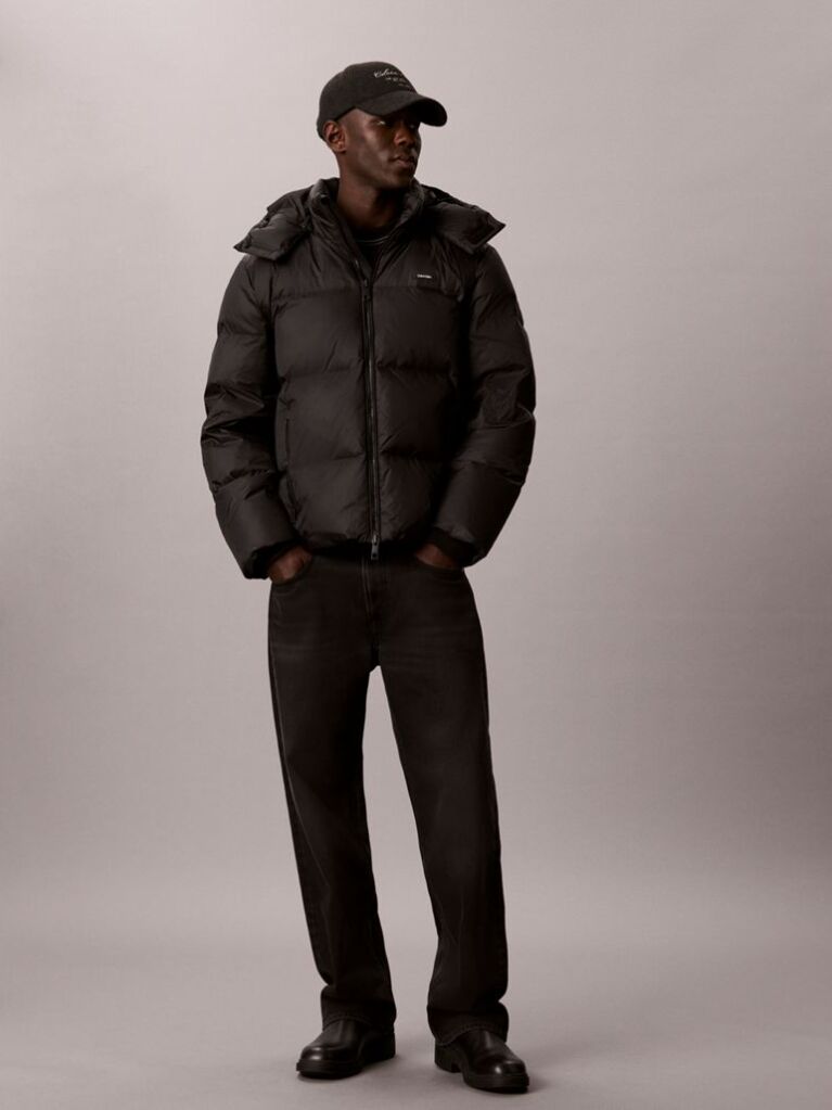 Black Removable Hood Logo Puffer Jacket  Men