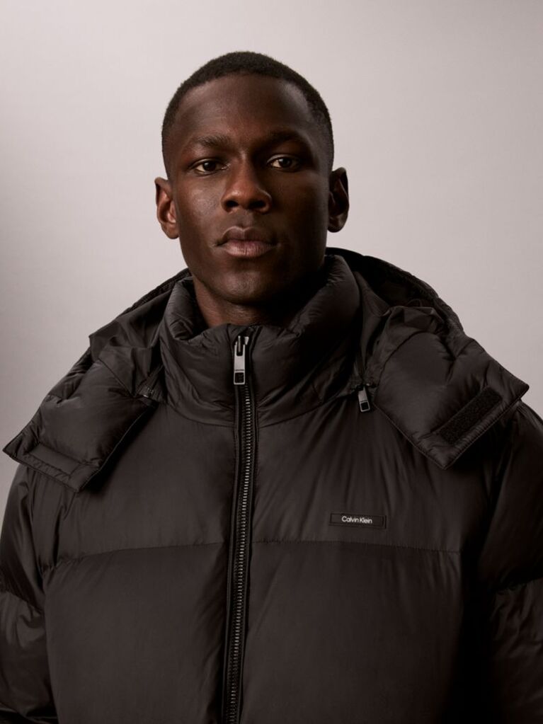 Black Removable Hood Logo Puffer Jacket  Men