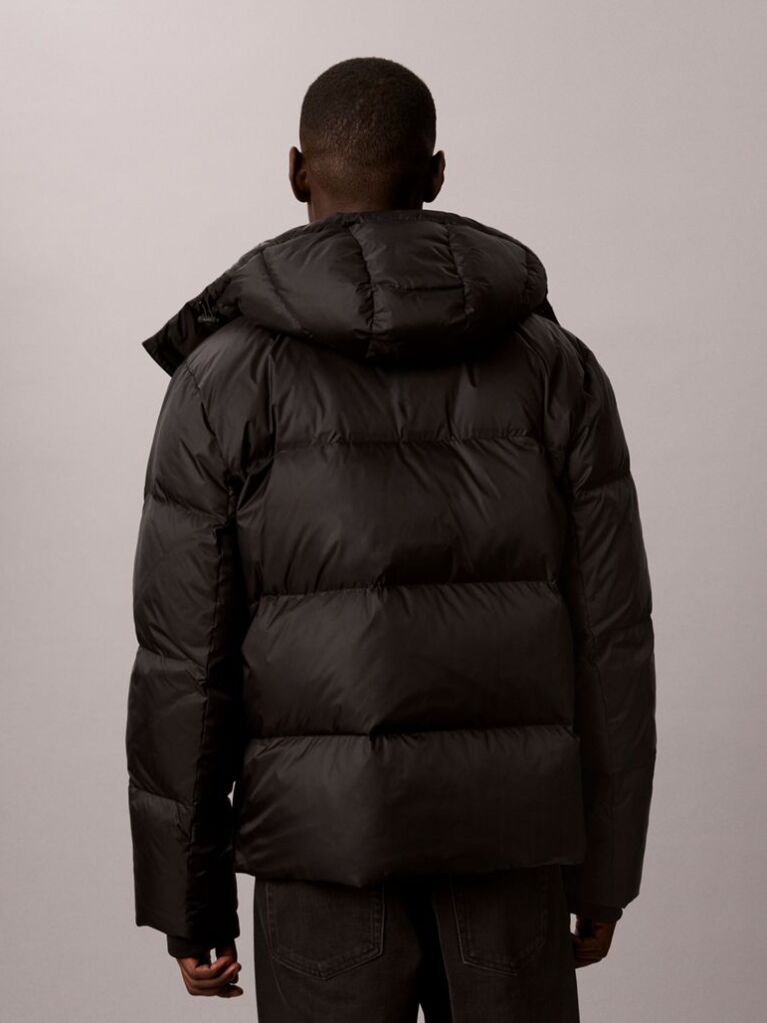 Black Removable Hood Logo Puffer Jacket  Men