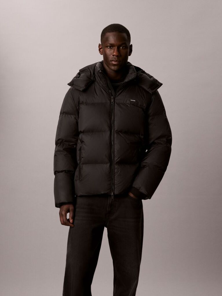 Black Removable Hood Logo Puffer Jacket  Men