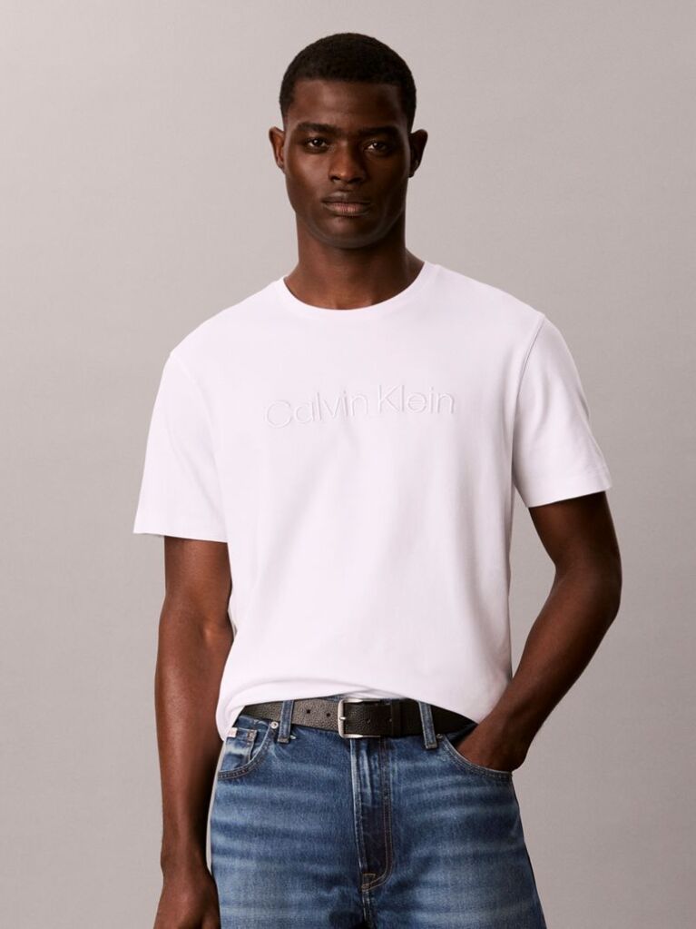 Λευκό T-Shirt Από Μεταξένια Πλέξη Με Κεντημένο Λογότυπο  Άνδρας