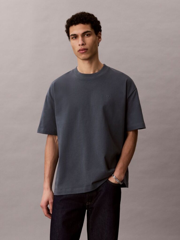 Blue Oversized Embossed Logo T-shirt  Men