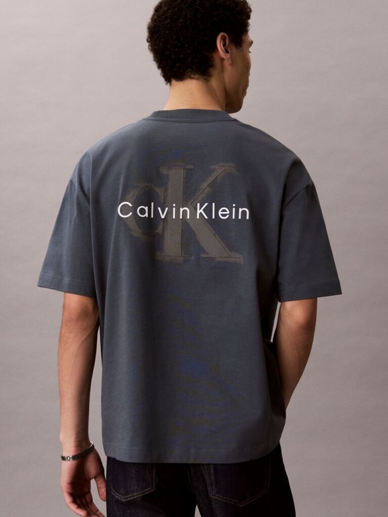 Blue Oversized Embossed Logo T-shirt  Men