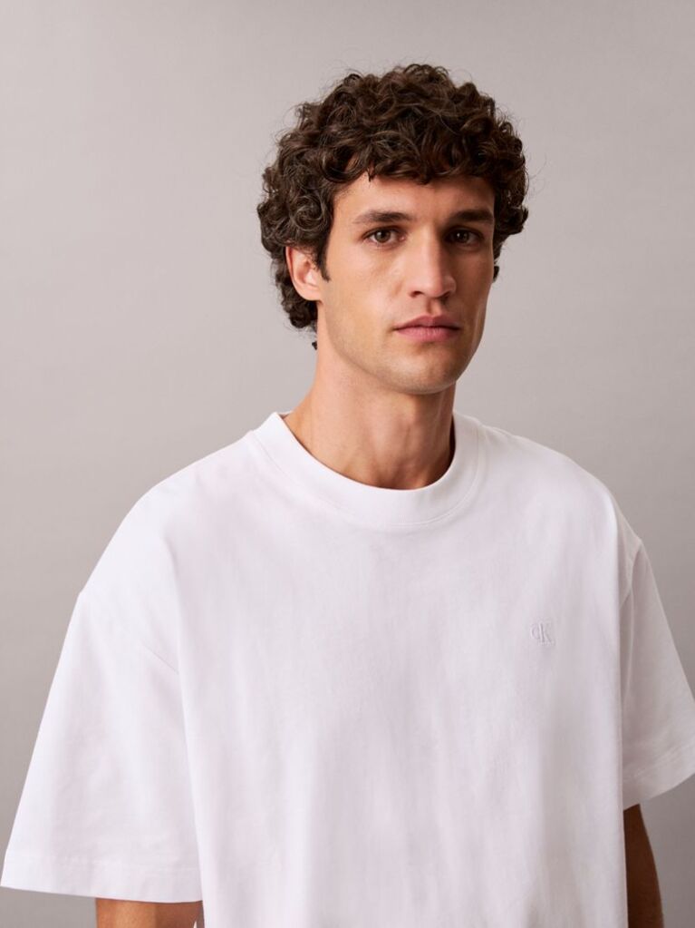 White Oversized Embossed Logo T-shirt  Men