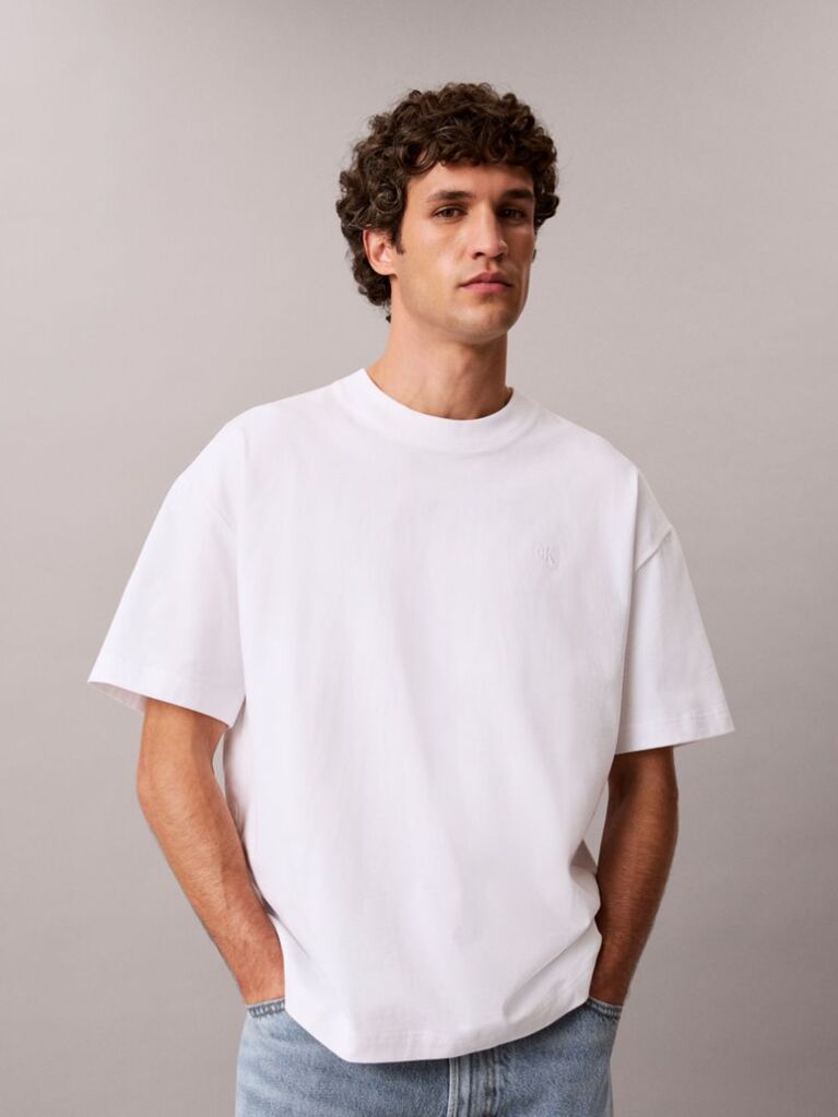 White Oversized Embossed Logo T-shirt  Men