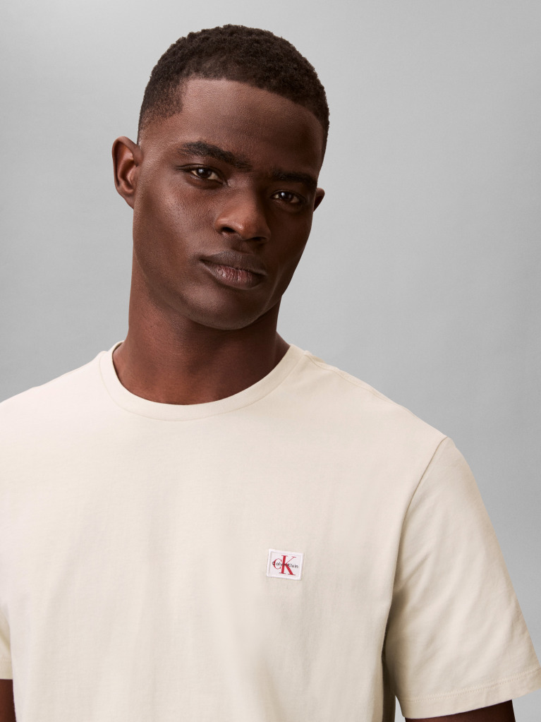 Μπεζ Βαμβακερό T-shirt  Άνδρας