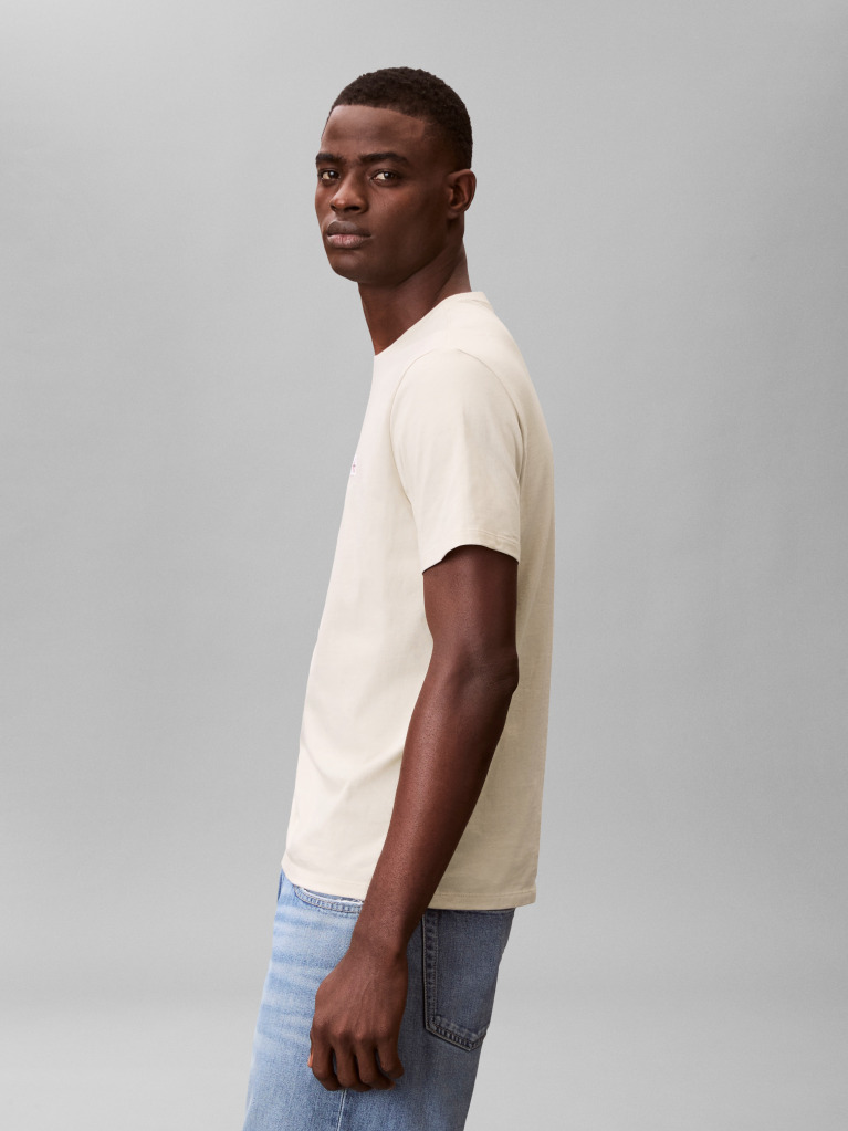 Μπεζ Βαμβακερό T-shirt  Άνδρας