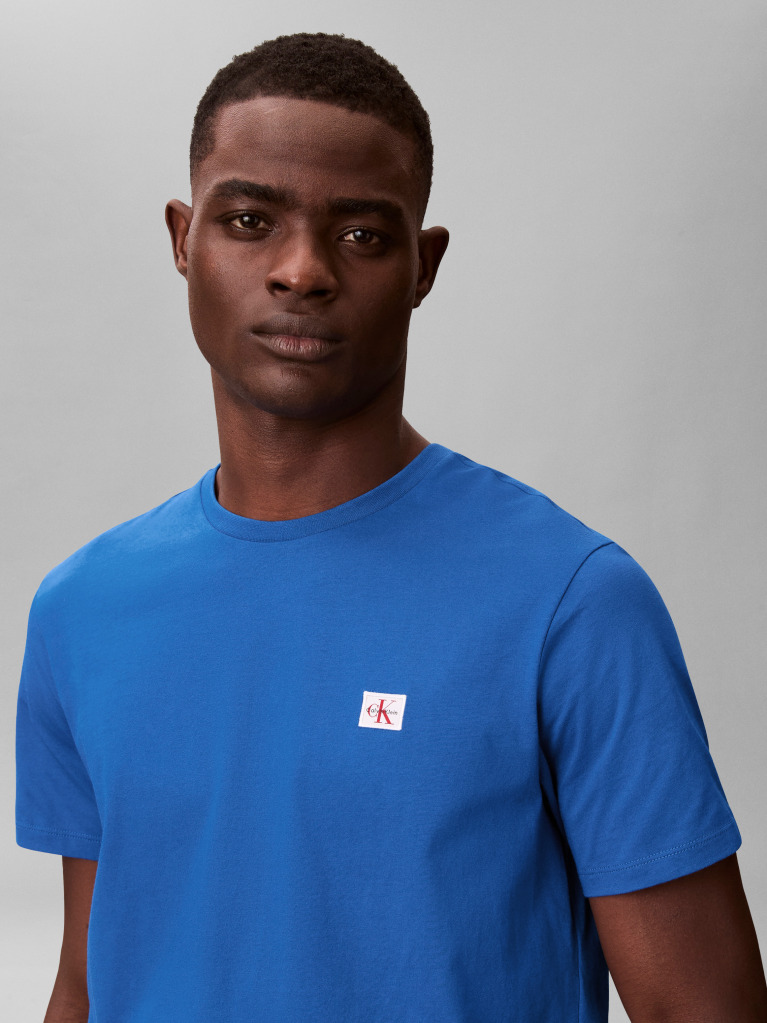 Μπλε Βαμβακερό T-shirt  Άνδρας