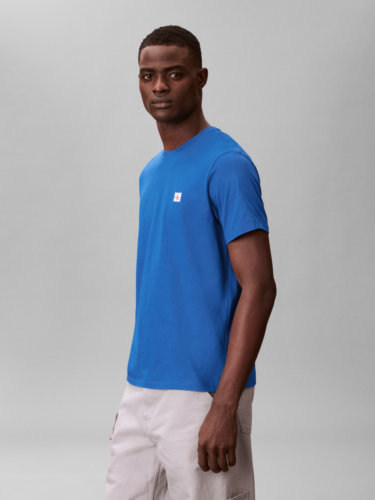 Μπλε Βαμβακερό T-shirt  Άνδρας