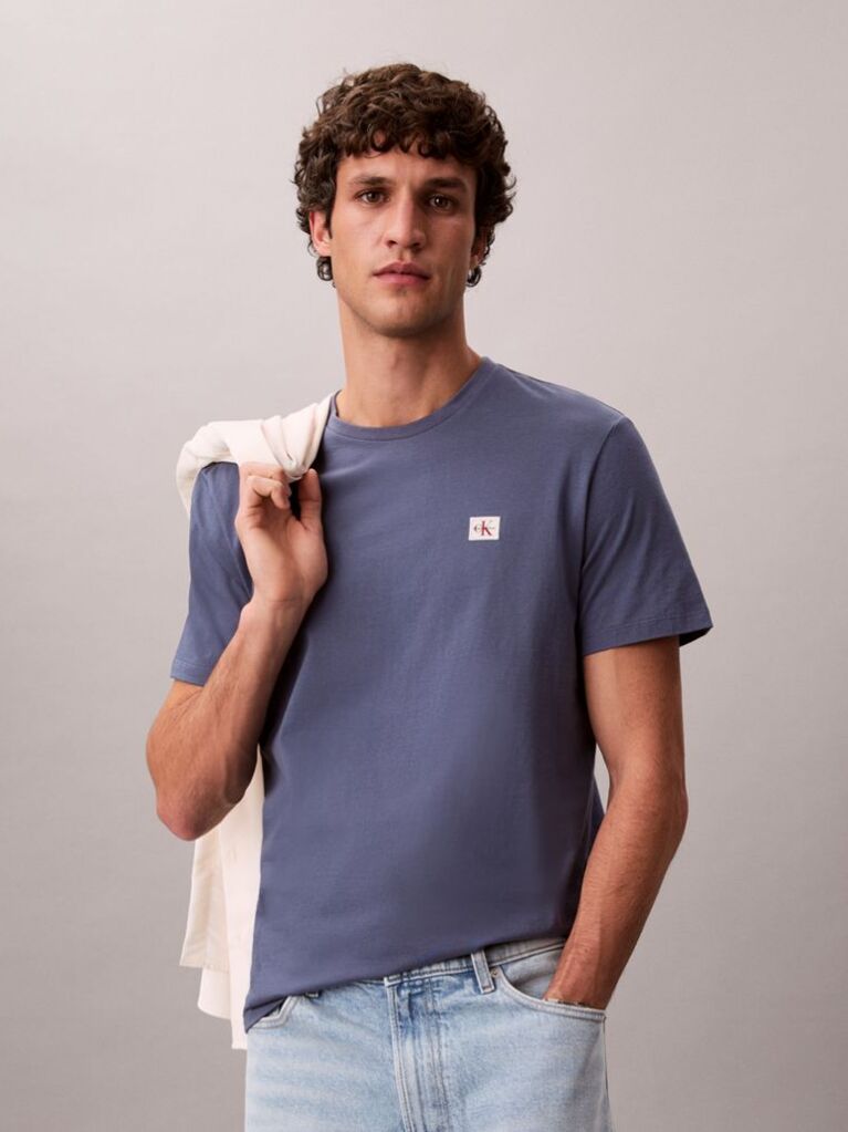 Μπλε Βαμβακερό T-shirt  Άνδρας