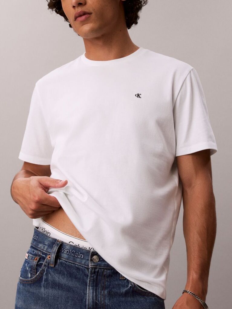 Λευκό Κοντομάνικο Κλασικό T-Shirt Με Μονόγραμμα  Άνδρας