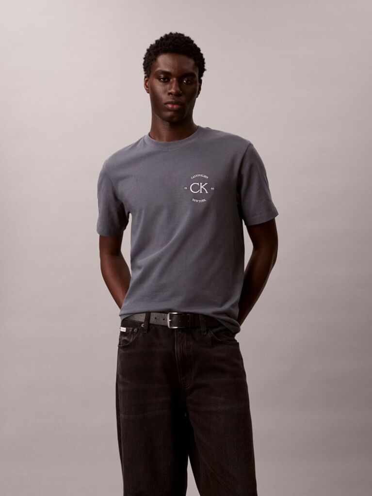 Grey Embroidered Logo T-shirt  Men