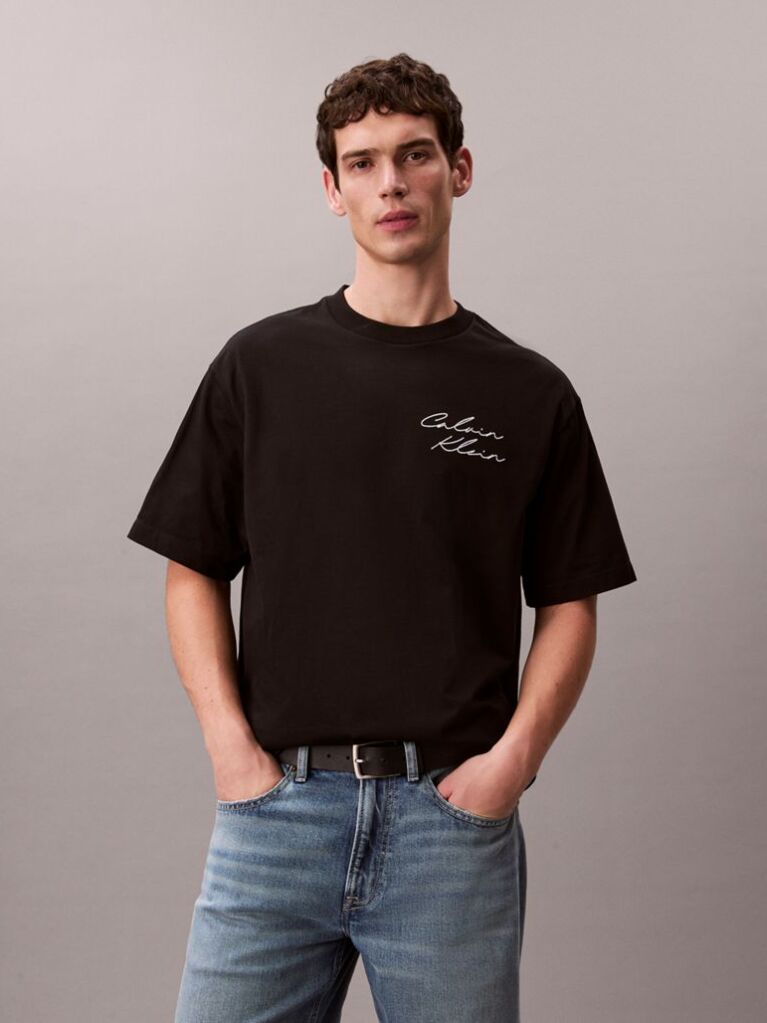 Μαύρο Άνετο T-shirt Με Λογότυπο  Άνδρας