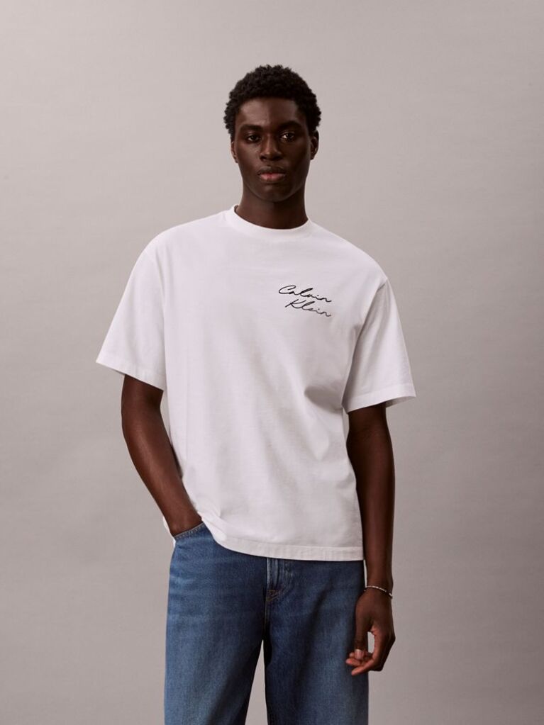 Λευκό Άνετο T-shirt Με Λογότυπο  Άνδρας