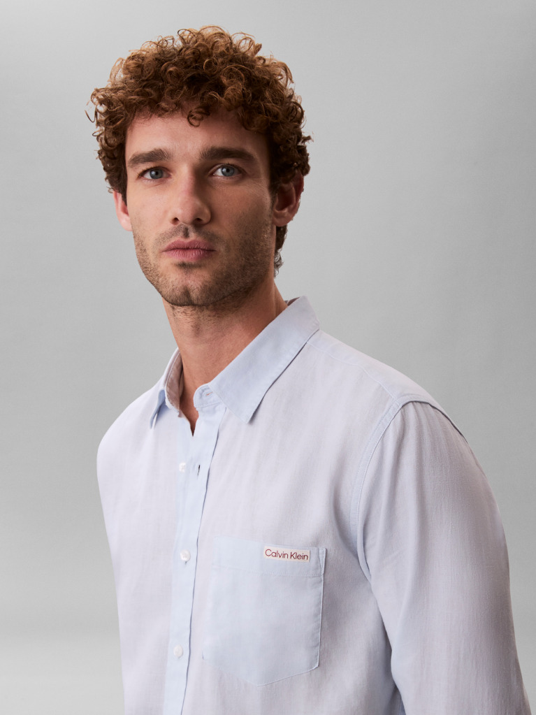 Λευκό Μακρυμάνικο Λινό Πουκάμισο  Άνδρας