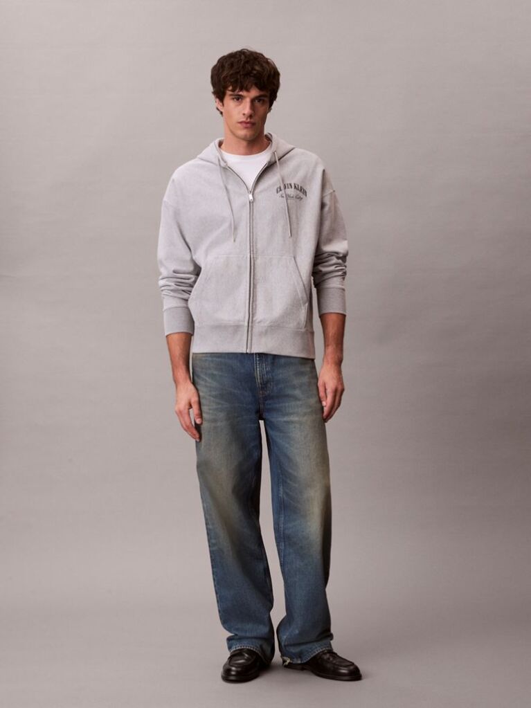Γκρι Hoodie Με Φερμουάρ Και Varsity Λογότυπο  Άνδρας