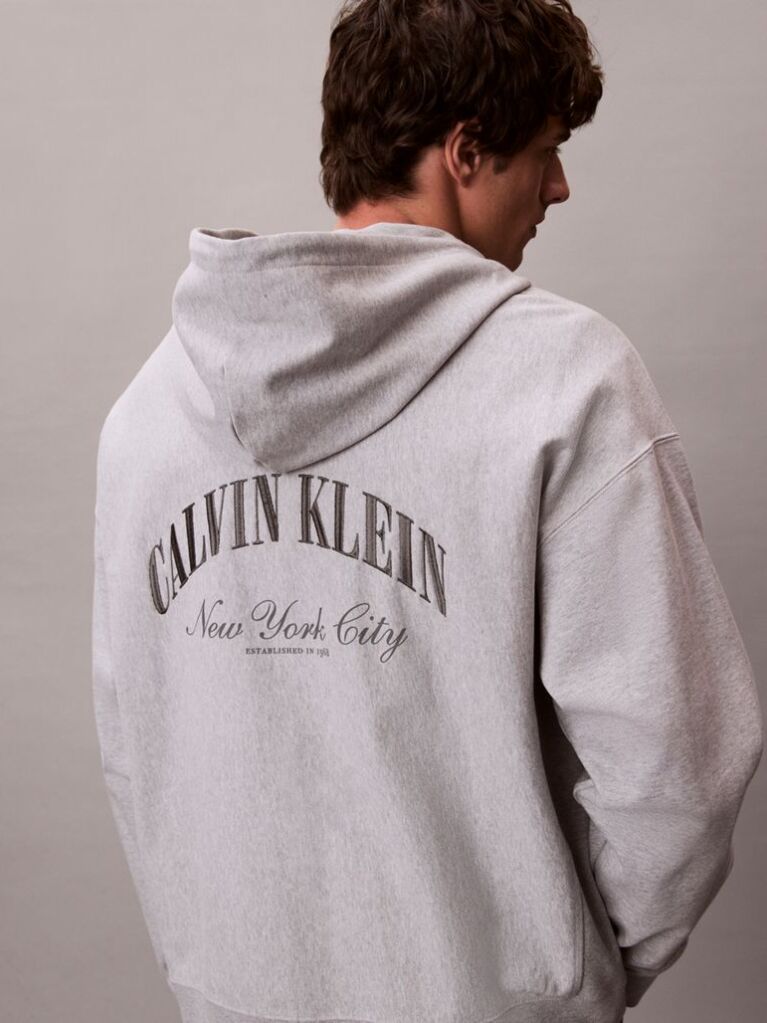 Γκρι Hoodie Με Φερμουάρ Και Varsity Λογότυπο  Άνδρας