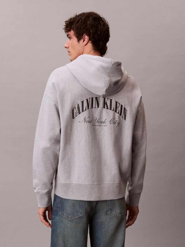 Γκρι Hoodie Με Φερμουάρ Και Varsity Λογότυπο  Άνδρας