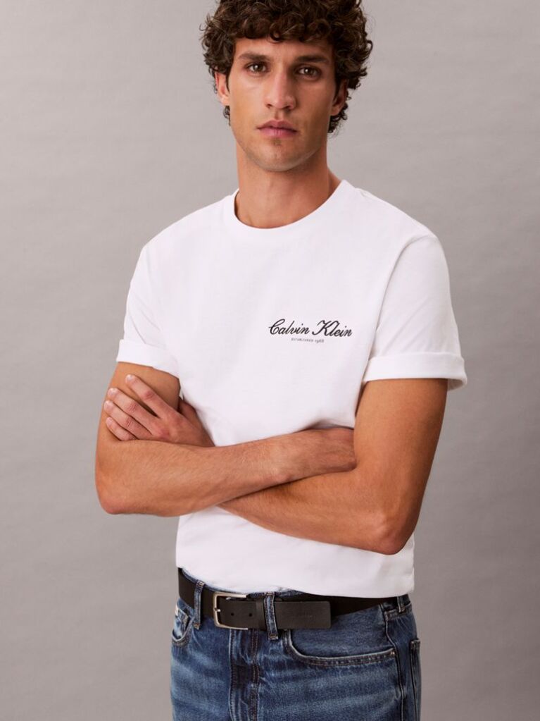 Λευκό T-shirt Με Κεντητό Λογότυπο  Άνδρας