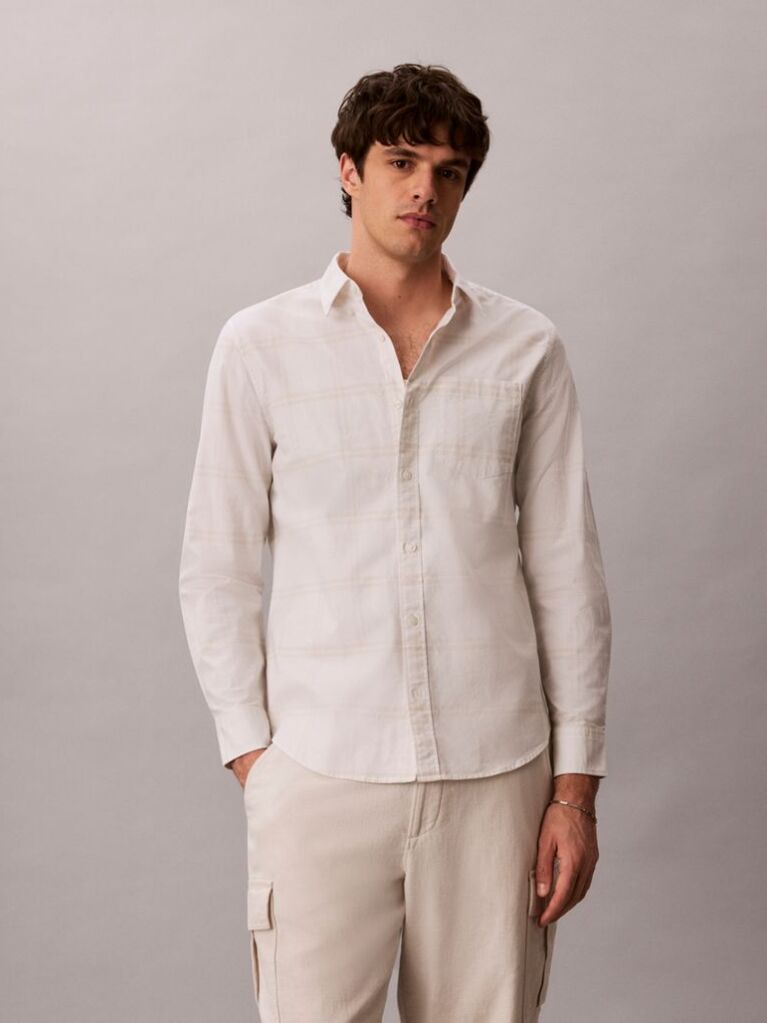White Oxford Cotton Check Shirt  Men
