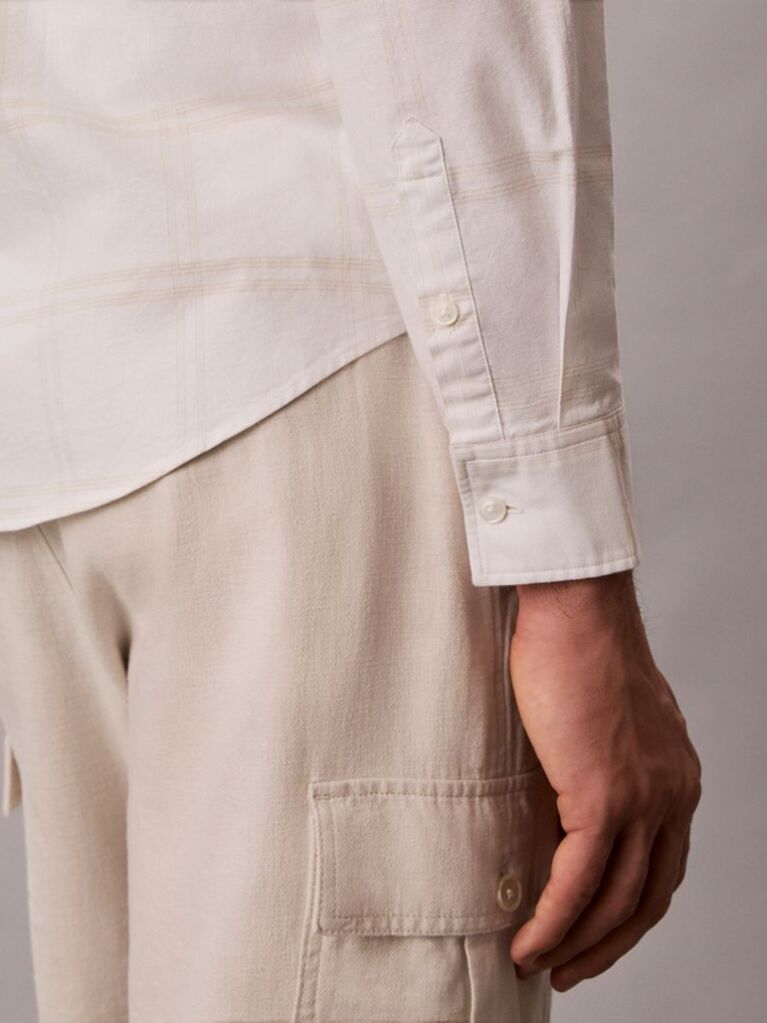 White Oxford Cotton Check Shirt  Men