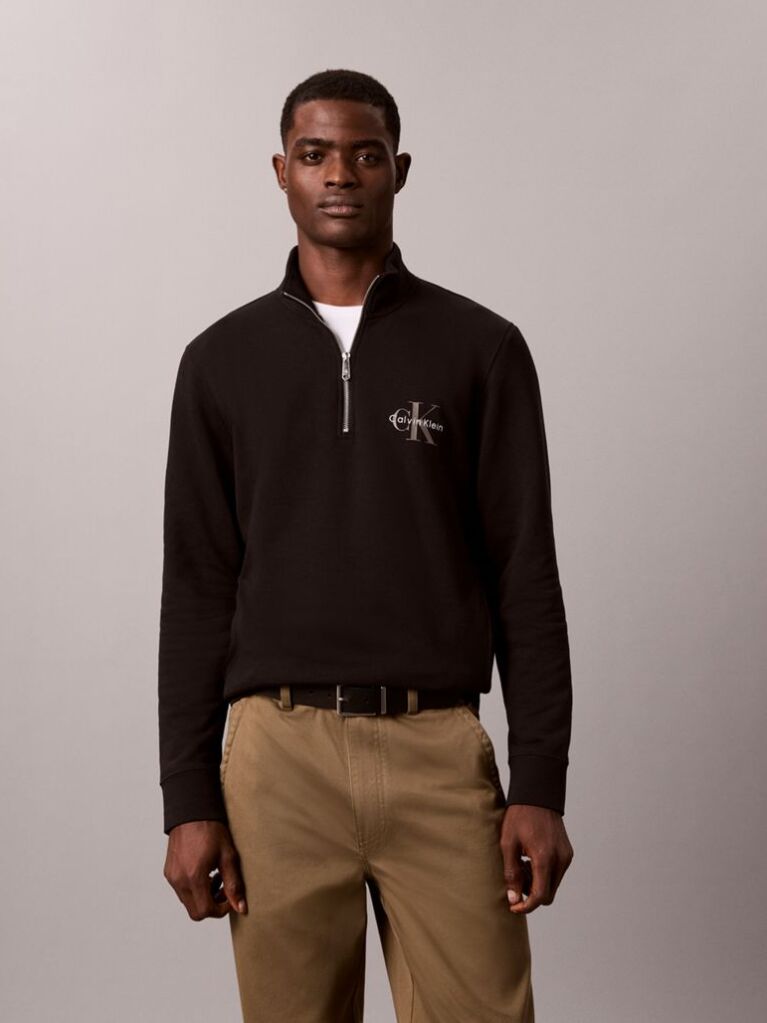 Black Monologo Terry Quarter-Zip Sweatshirt  Men