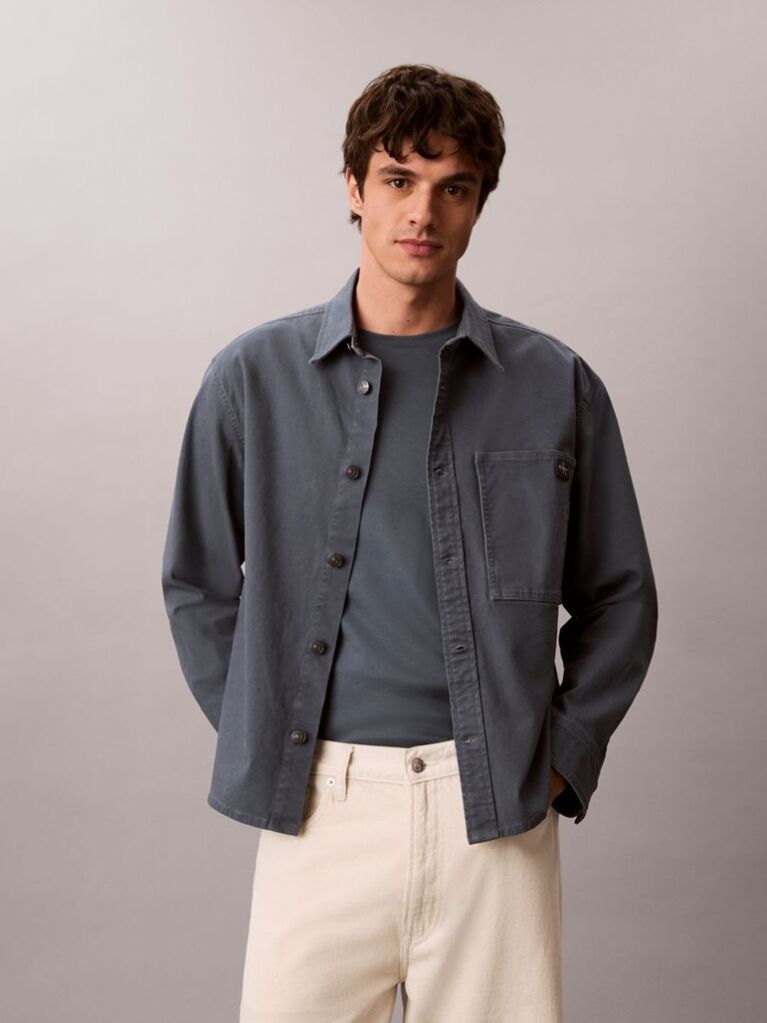 Blue Cotton Canvas Shirt Jacket  Men
