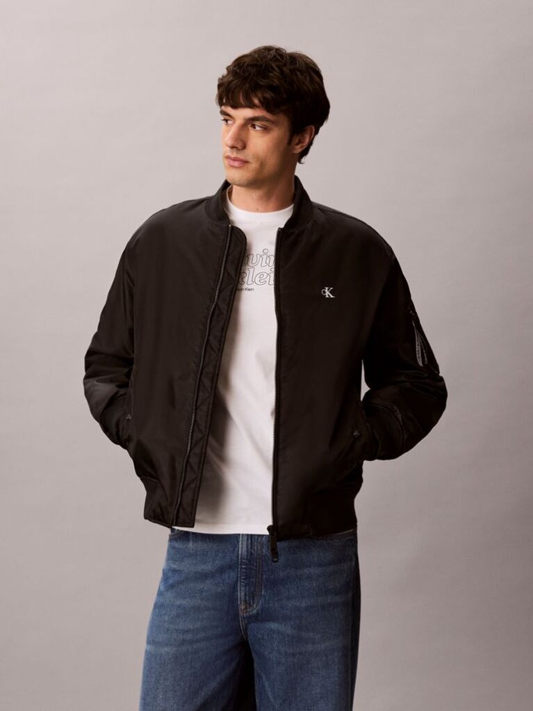Μαύρο Padded Bomber Μπουφάν Από Νάιλον  Άνδρας