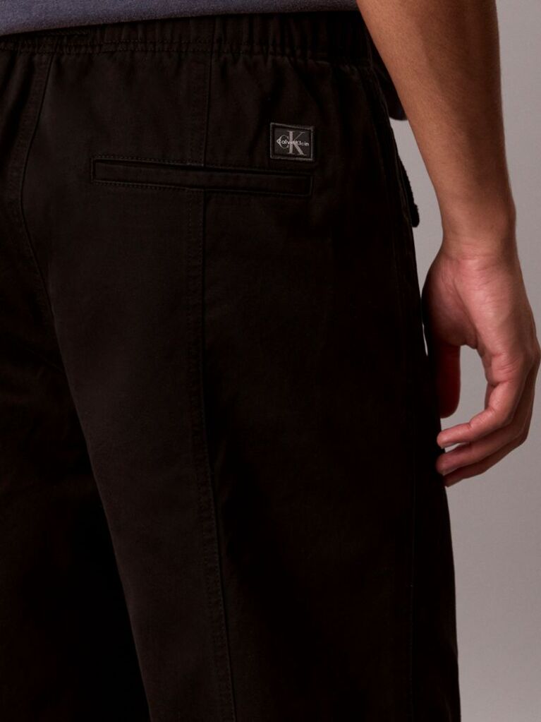 Black Cotton Twill Baggy Trousers  Men