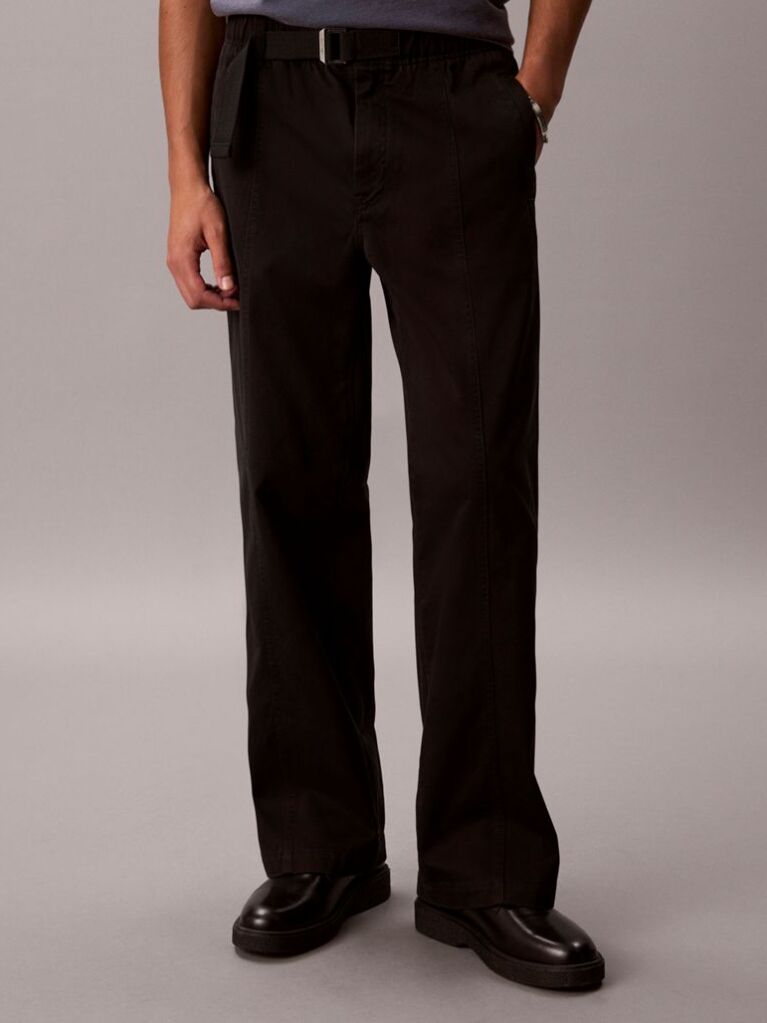 Black Cotton Twill Baggy Trousers  Men