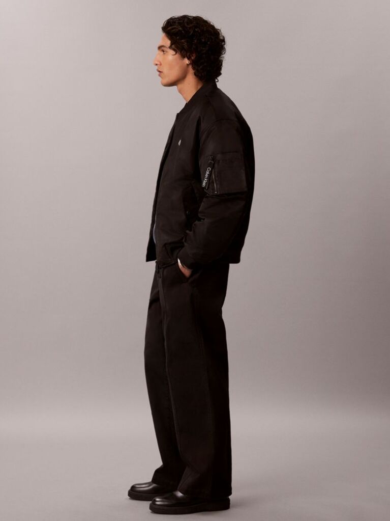 Black Cotton Twill Baggy Trousers  Men