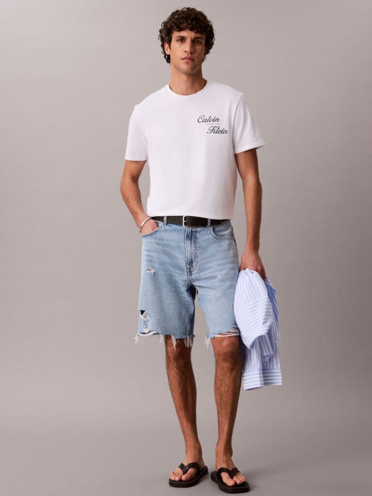Λευκό T-Shirt Με Κεντημένο Λογότυπο  Άνδρας