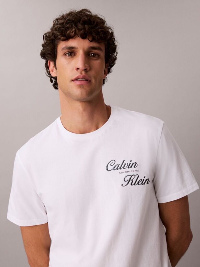 Λευκό T-Shirt Με Κεντημένο Λογότυπο  Άνδρας