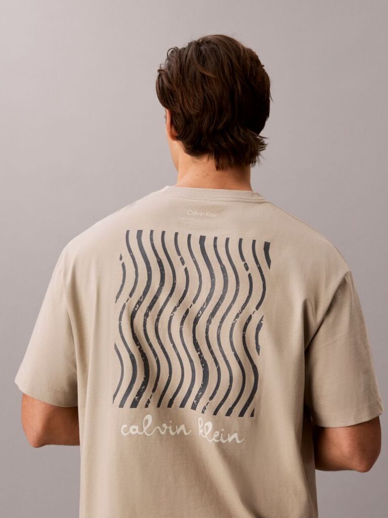 Beige Logo Graphic Crew Neck T-Shirt  Men