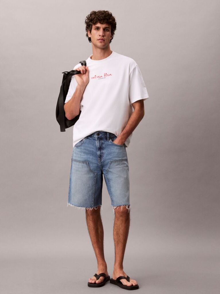 White Logo Graphic Crew Neck T-Shirt  Men