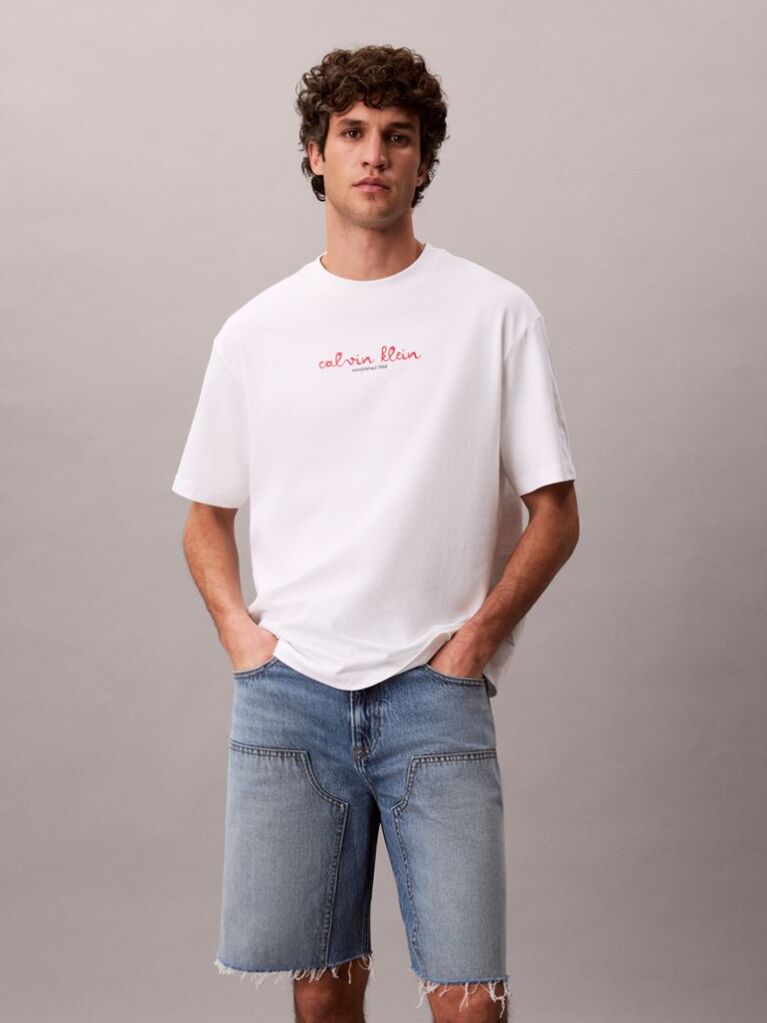 White Logo Graphic Crew Neck T-Shirt  Men