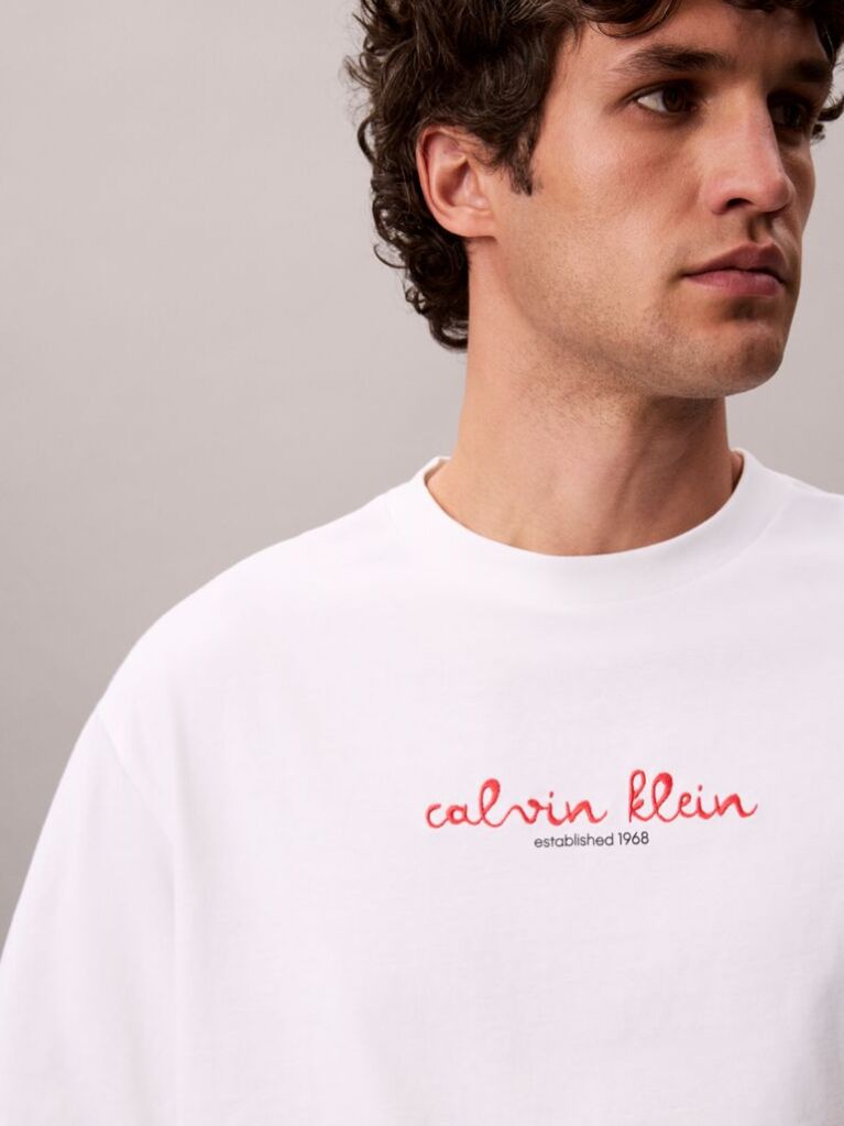 White Logo Graphic Crew Neck T-Shirt  Men