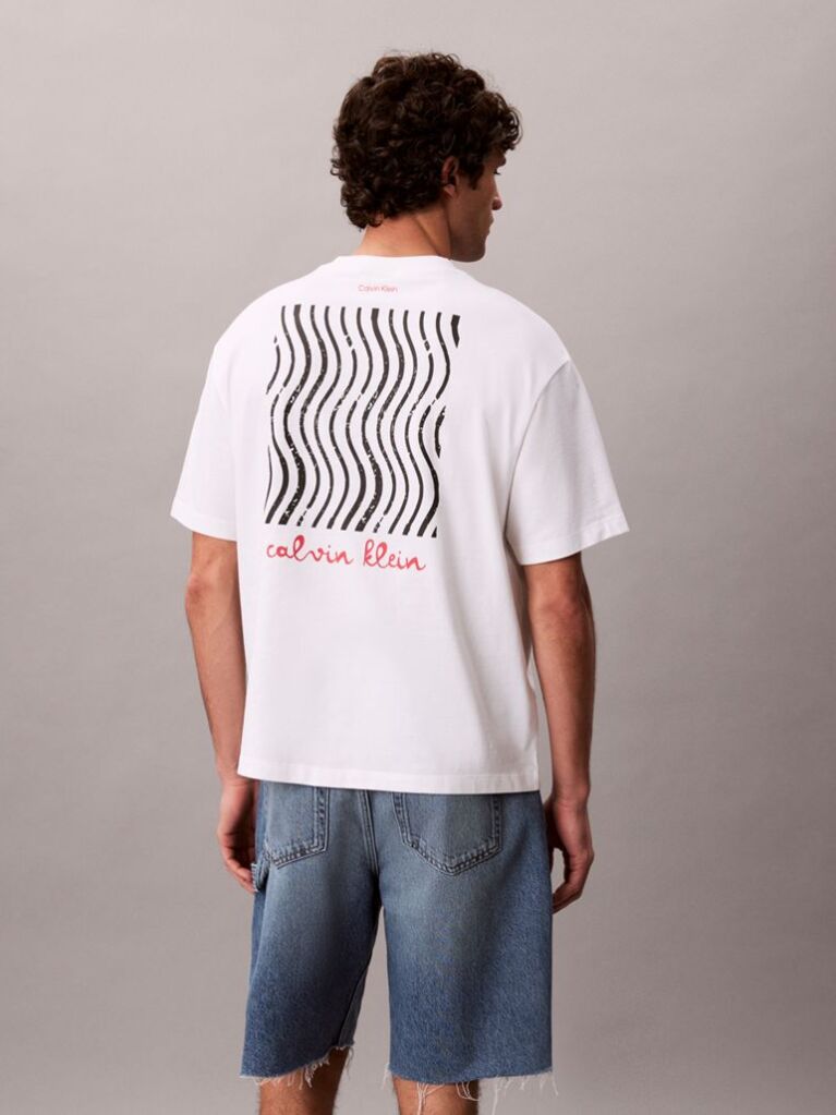White Logo Graphic Crew Neck T-Shirt  Men