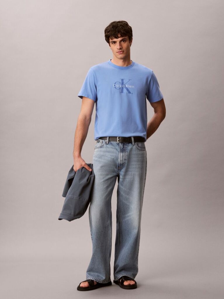Blue Washed Cotton Monogram T-shirt  Men