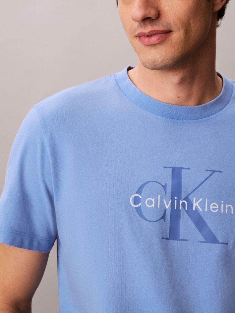 Blue Washed Cotton Monogram T-shirt  Men