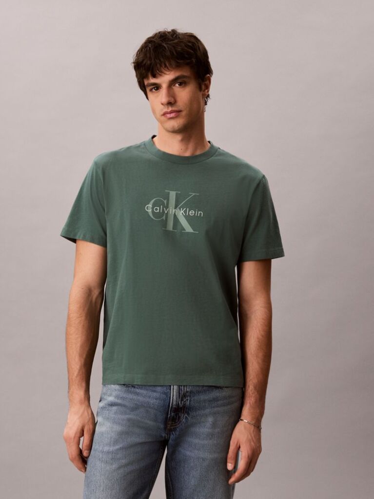 Πράσινο T-Shirt Από Πλυμένο Βαμβάκι Με Monogram Σχέδιο  Άνδρας