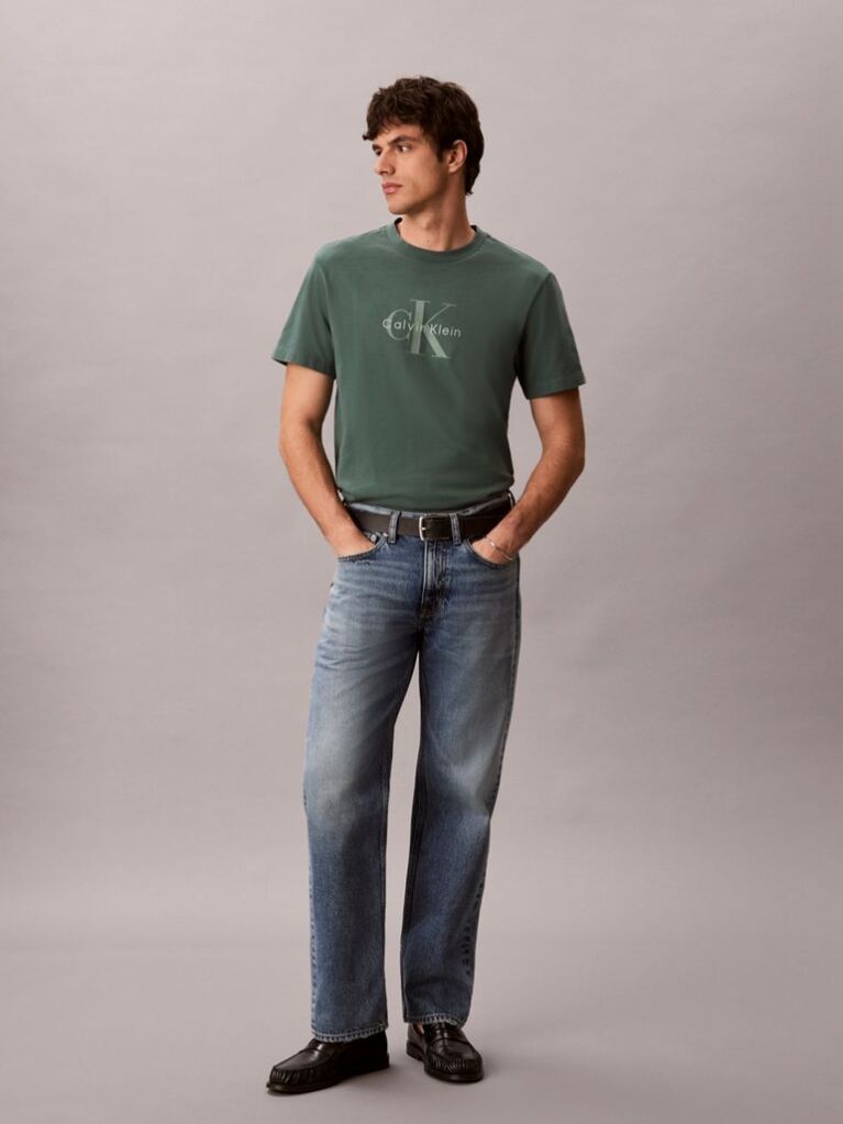 Πράσινο T-Shirt Από Πλυμένο Βαμβάκι Με Monogram Σχέδιο  Άνδρας
