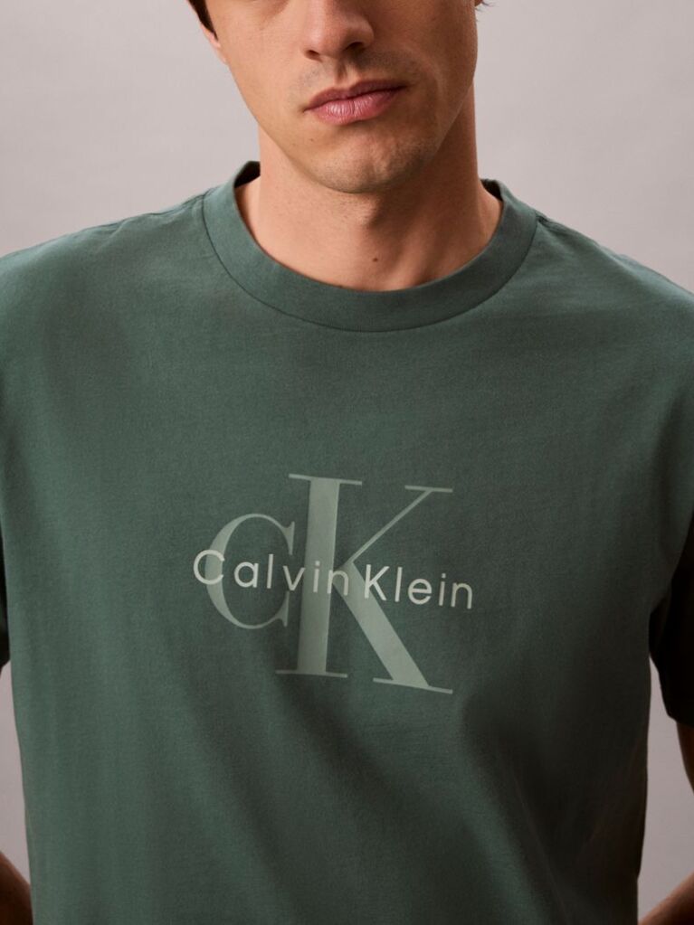 Πράσινο T-Shirt Από Πλυμένο Βαμβάκι Με Monogram Σχέδιο  Άνδρας