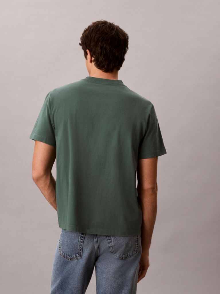 Πράσινο T-Shirt Από Πλυμένο Βαμβάκι Με Monogram Σχέδιο  Άνδρας