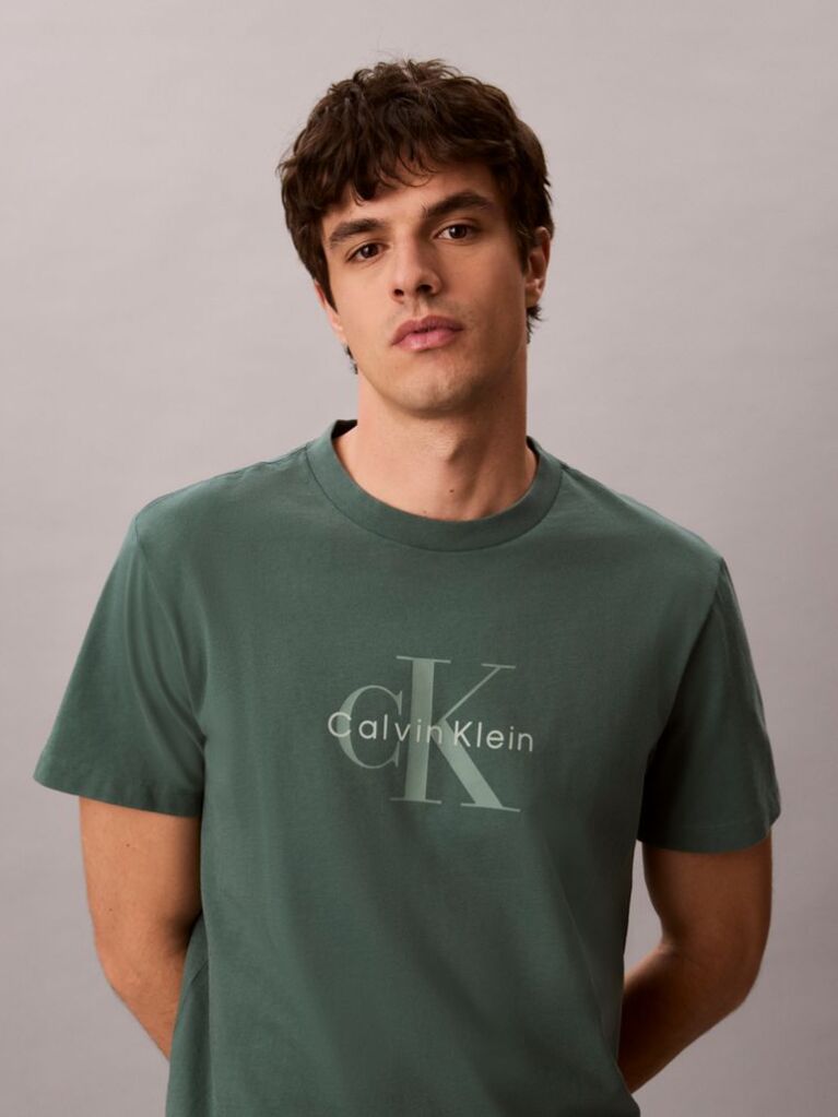 Πράσινο T-Shirt Από Πλυμένο Βαμβάκι Με Monogram Σχέδιο  Άνδρας