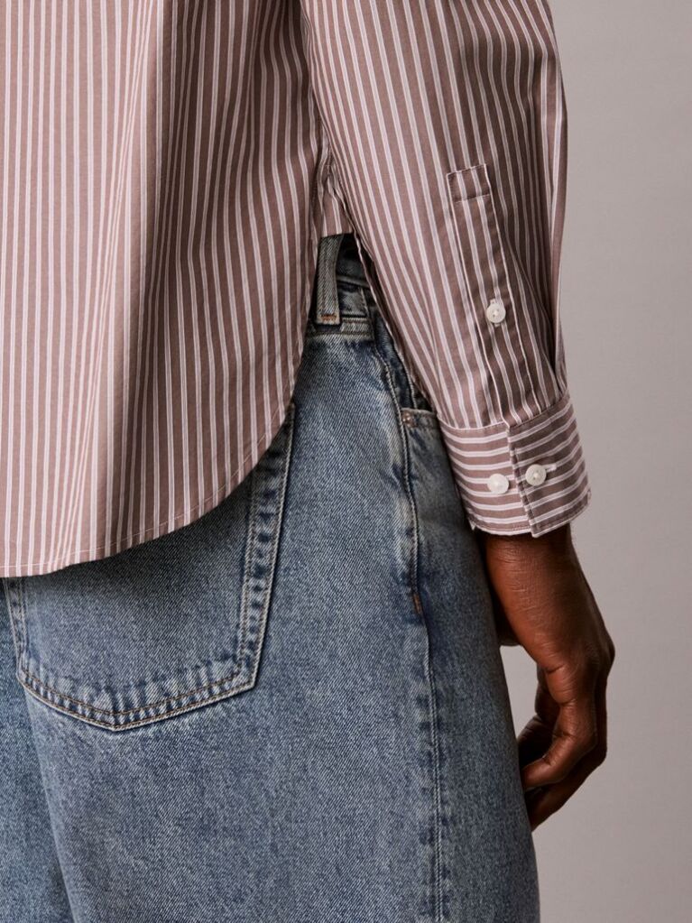Brown Relaxed Fit Stripe Washed Poplin Shirt  Men