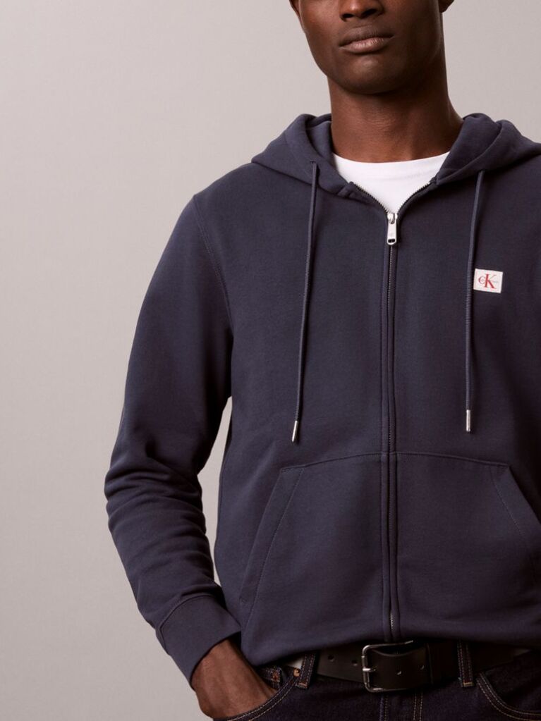 Μπλε Hoodie Με Φερμουάρ Και Σουέτ Υφή  Άνδρας