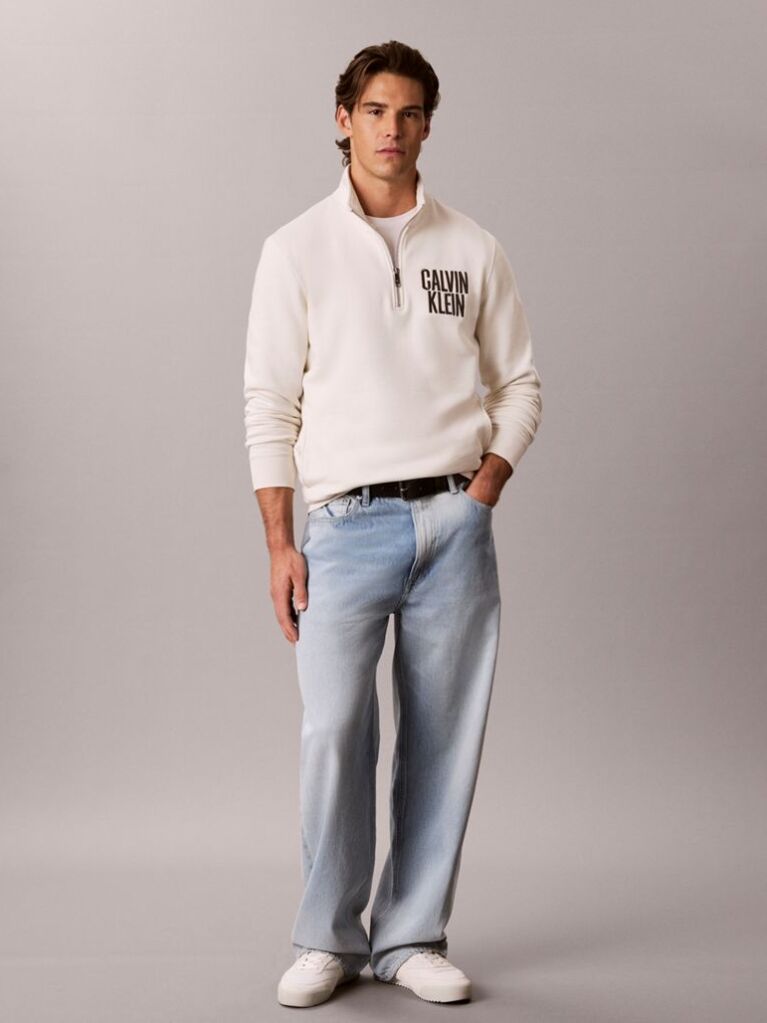White Logo Embroidery Fleece Quarter-Zip Jumper  Men