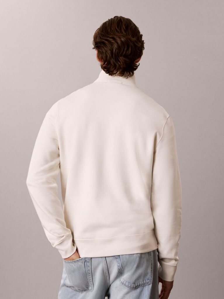 White Logo Embroidery Fleece Quarter-Zip Jumper  Men